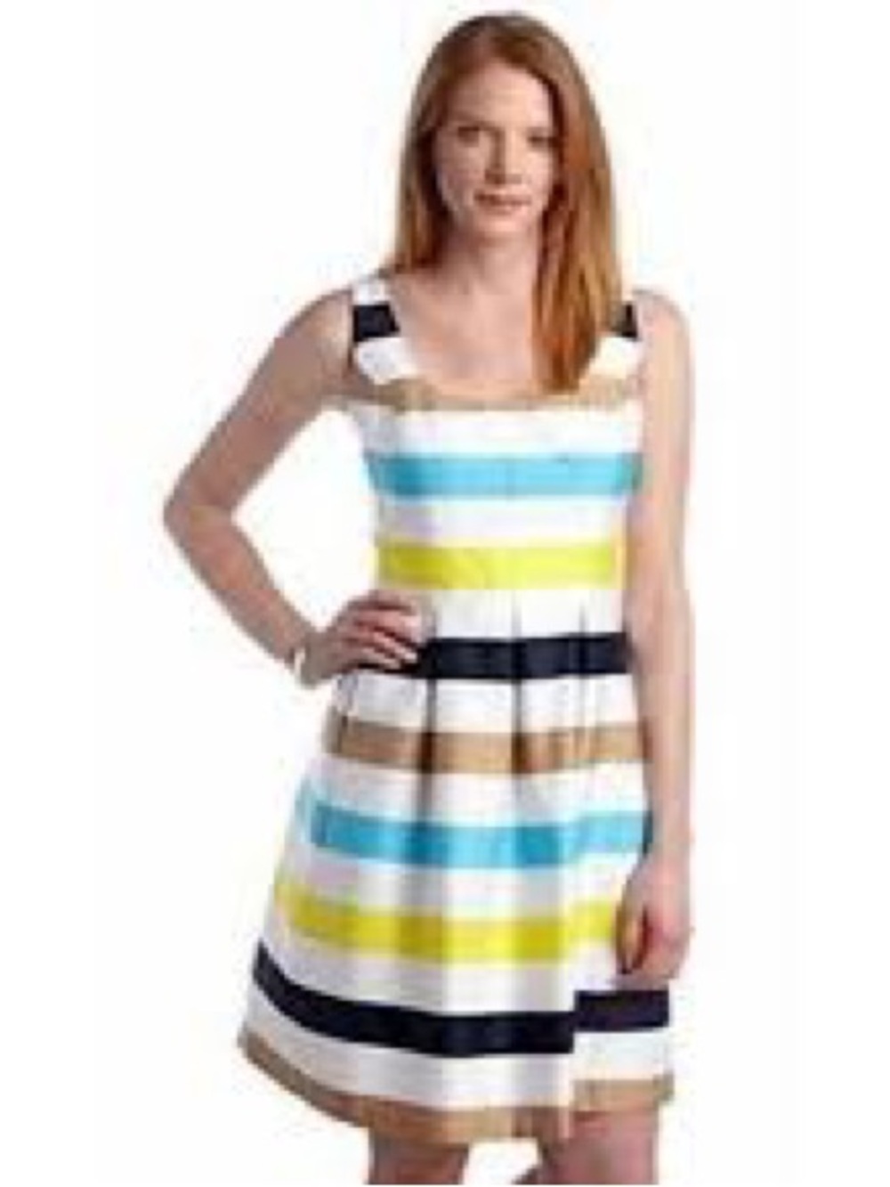Nine West Striped Scoop Dress in White, Black, Blue, Yellow, Tan